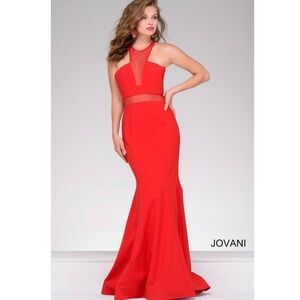 Jovani Sheer Halter Neckline Dress in White